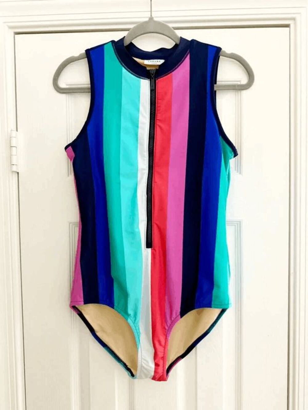 New Cabana Life Color Block Vertical Stripe Sleeveless Unisuit Swimsuit Medium